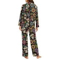 thumbnail image 4 of Garronmavis Sugar Skull Flowers Womens Long Sleeve Pajama Set 2 Piece Halloween Theme Button Down Sleepwear Cozy Soft Loungewear Set Nightwear PJs with Pockets, 4 of 7