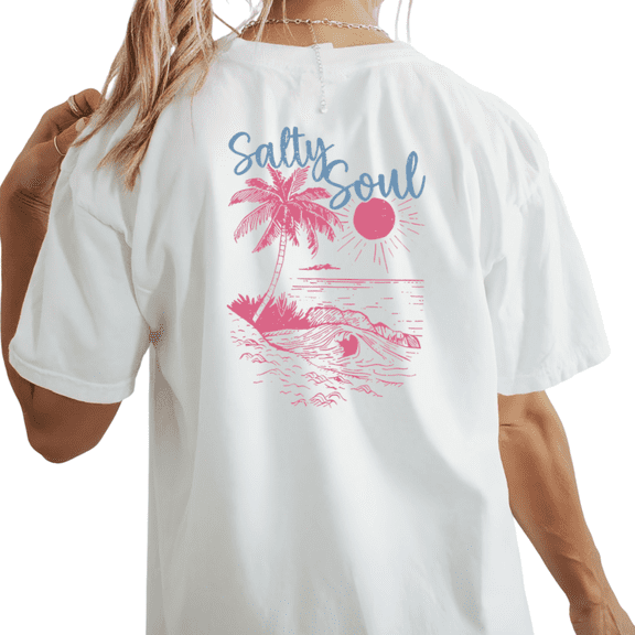 UNISHE Salty Soul Beach Womens Print Tshirt Graphic Tees White/Black S-5XL Tops