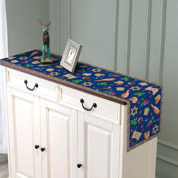 Linen Passover Table Runner Jewish Holiday Pesash Seder Decoration Home Kitchen Dining Room Decor 13.8x71''''