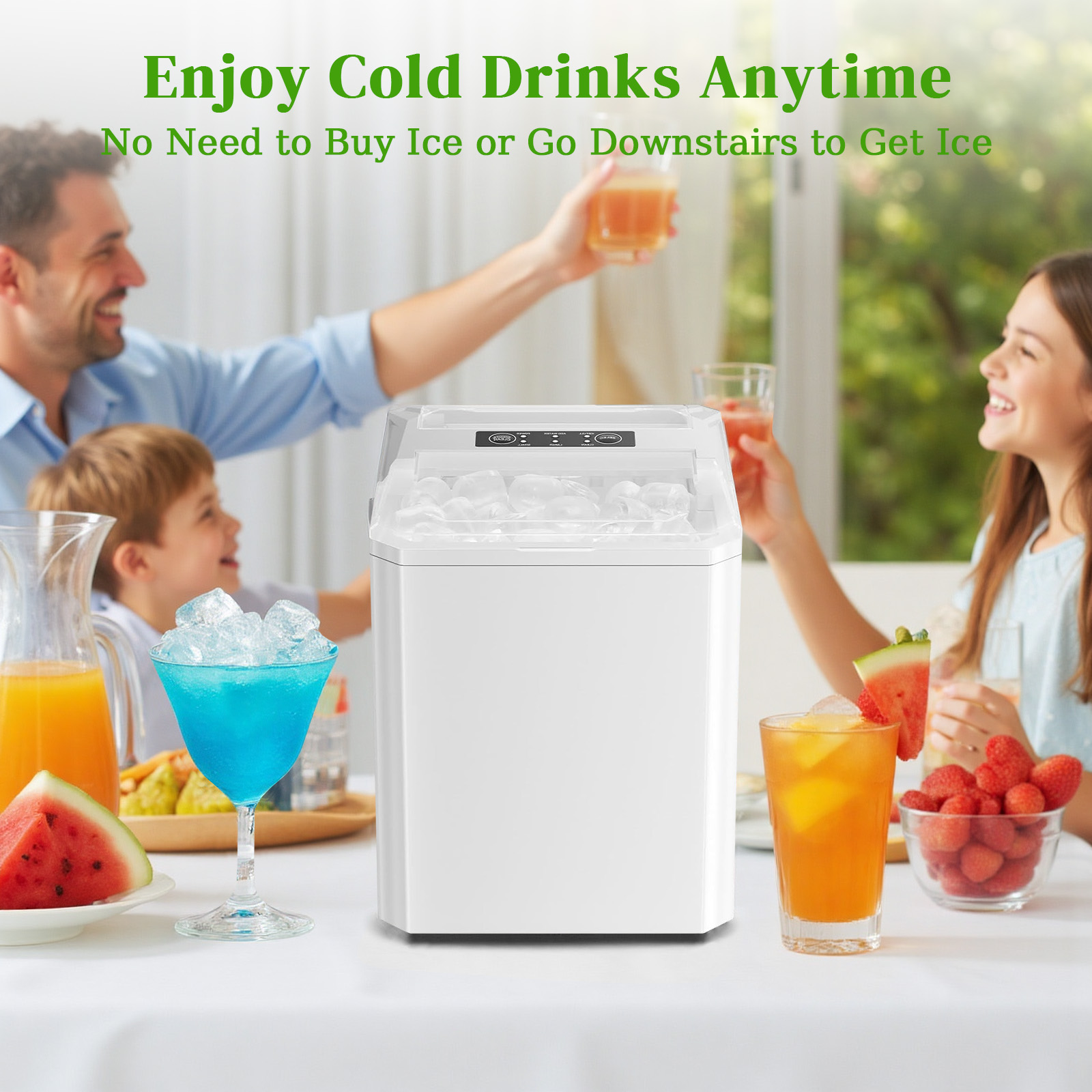 Haysky Countertop Ice Maker, 26lbs in 24Hrs, 9 Cubes Ready in 6 Mins, Self-Cleaning, Portable Compact Ice Maker Machine with Basket and Scoop for Home, Kitchen, Camping, RV, Party, White