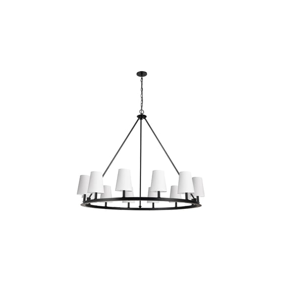 Homestock Coastal Cottage 12 Light Incandescent Chandelier, Matte Black With White Shades