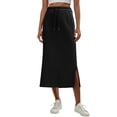 thumbnail image 3 of Maxi Skirts for Women Side Slit High Waisted Drawstring Long Skirts Black L, 3 of 9