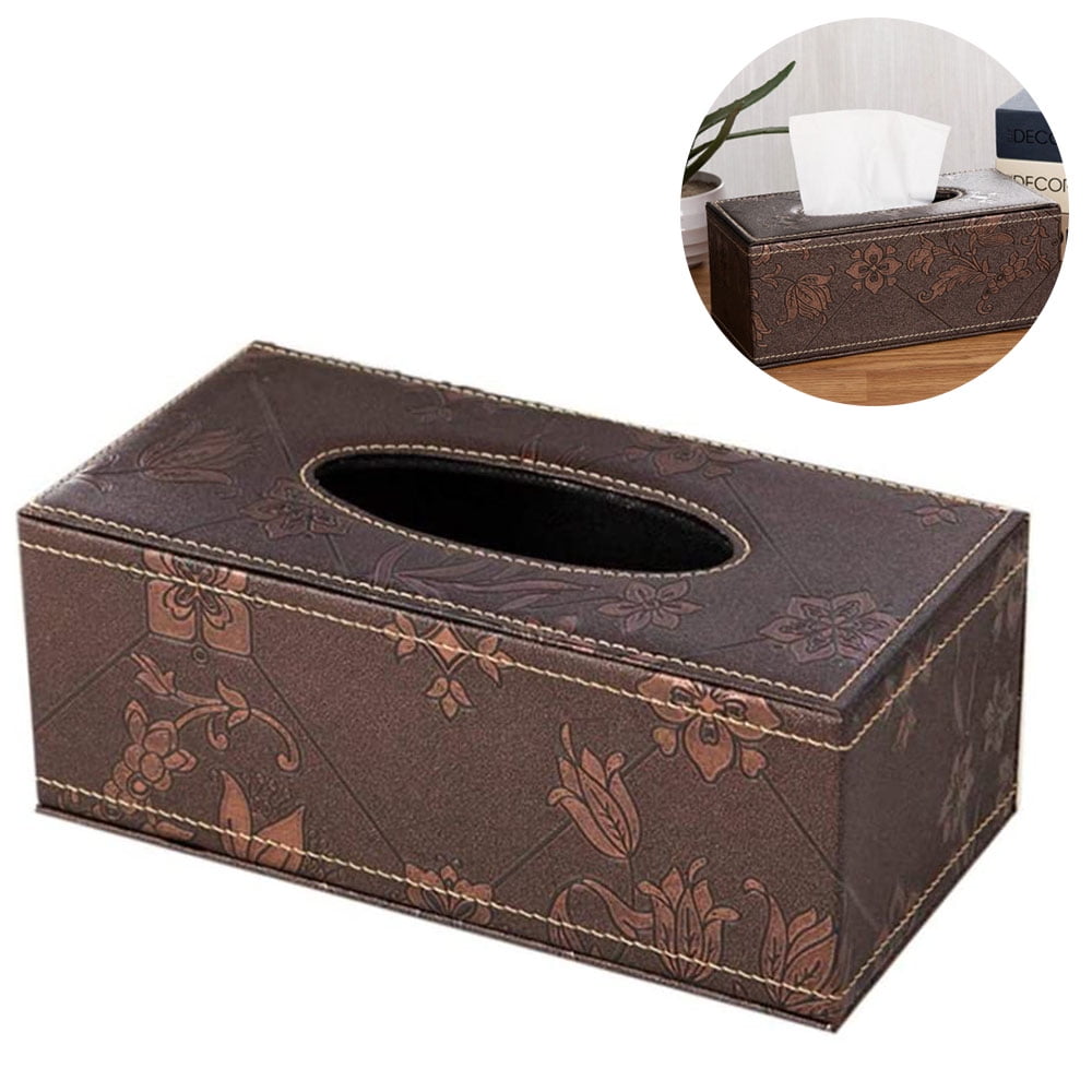 PU Leather Facial Tissue Box Holder Standard Size Tissue Box Cover with Bottom for