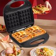 thumbnail image 2 of Gofrera compacta de alta potencia de 750 W con placa antiadherente de 23 x 24 cm, ideal para preparar desayunos rápidos. Su diseño portátil ahorra espacio en la cocina,,NEGRO, 2 of 14