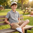 thumbnail image 4 of Abcomgle Boys Polo Shirts Size 14-16 Short Sleeve Pique Polo Shirts Button Down Solid Color School Uniform Shirts Breathable Collared Performance Polo Shirts for Boys, 4 of 6