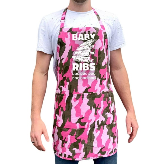 ApronMen, Funny Aprons For Men - Baby Ribs - 100% Cotton with Pockets - Pink Camo