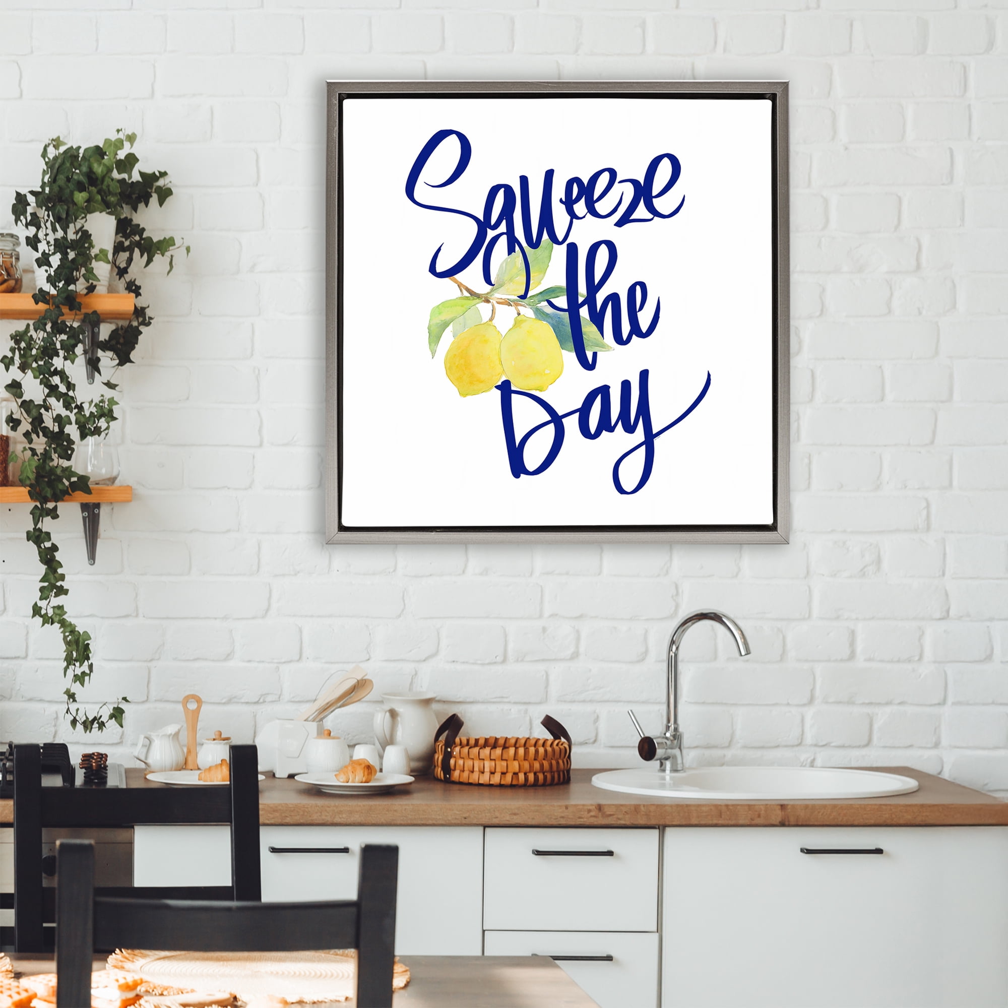 Stupell Industries Cursive Squeeze The Day Gray Framed Floater Canvas Wall Art, design by Lanie Loreth