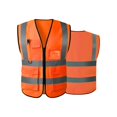 thumbnail image 1 of High Visibility Reflective Safety Vest with Front Zippered Pockets - Meets ANSI/ISEA Standards (Orange Color - Size: L), 1 of 5