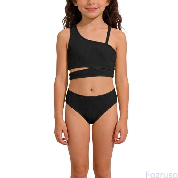 Fozruso Girls Two Piece Swimsuit Solid Color Tankini Bikini Summer Beach Play Swimwear Two Piece Bikini Sets Sizes 9-10 Years