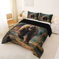 thumbnail image 2 of Castle Fairy Roaring Brown Bear Full Size Comforter Sets 3-Piece,Log Cabin Mountain Woodland Bedding Comforter Set,Teal Brown Green,Black Reversible,1 Comforter and 2 Pillowcases, 2 of 6