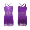 thumbnail image 2 of iiniim Girls Sparkly Rhinestone Tassel Dress Latin Jazz Ballroom Salsa Dance Leotard Fringe Skirted Purple 12, 2 of 7