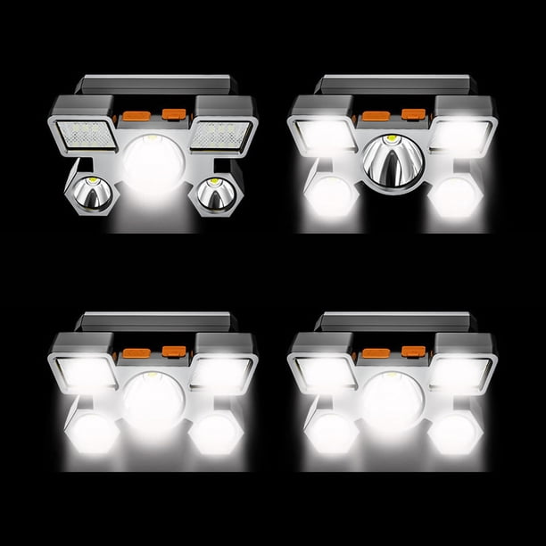 Linterna frontal LED recargable por USB, 5 W, resistente al agua, 5 cabezales, para exteriores, acampada, aventura, senderismo, emergencia, cable USB, caja de embalaje