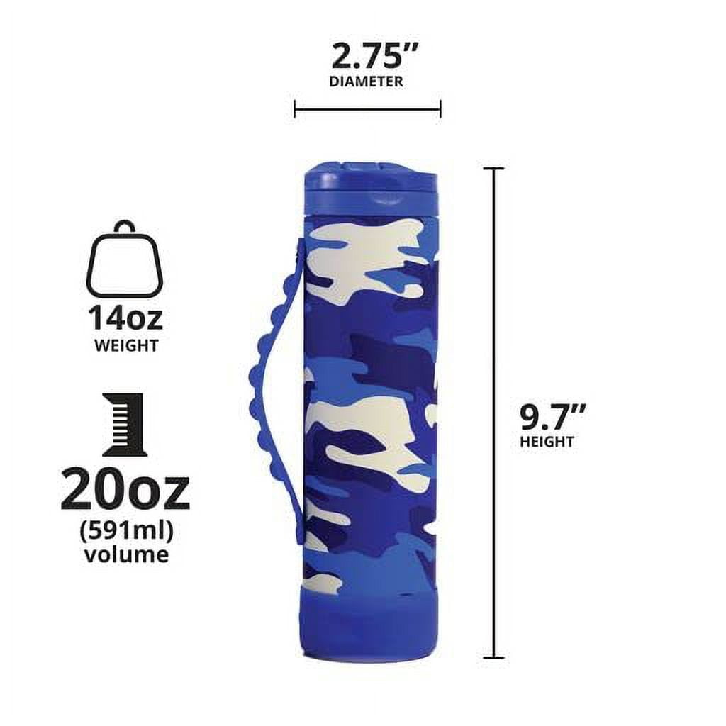 Elemental Iconic Kids Water Bottle with Straw Lid & Stress Reliever Pop It Handle - Leak-Proof When Closed - Triple Insulated Stainless Steel Reusable Thermos Water Bottle - 20oz - Blue Camo