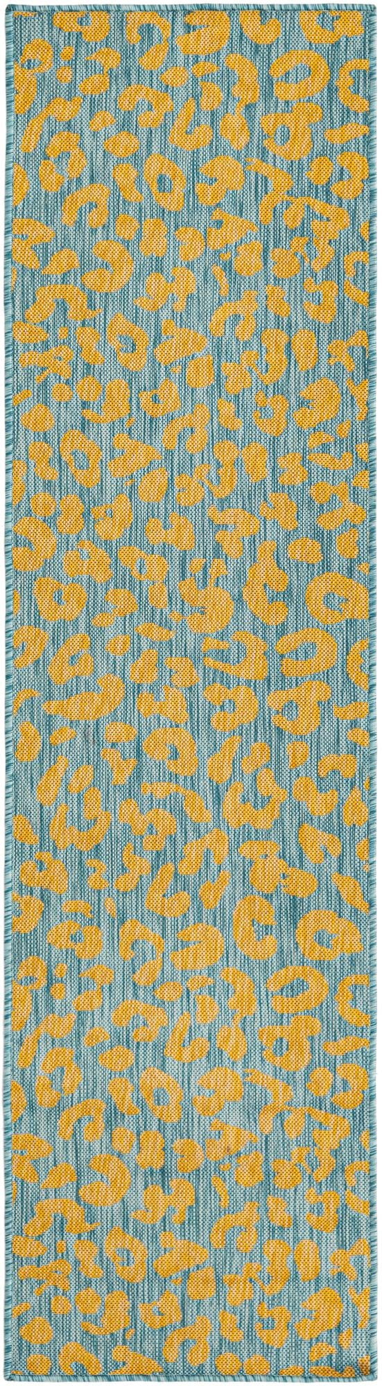 Unique Loom Leopard Indoor/Outdoor Safari Rug Blue Yellow/Blue 2' x 7