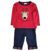 Infant Boys Red & Blue Christmas Reindeer Shirt and Pants Outfit 3-6 Months