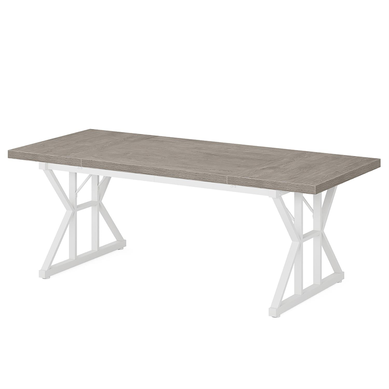 Demi Bonn 71" Farmhouse Dining Table, Wood Rustic Kitchen Table for 6 People, Large Rectangular Dinner Table for Dining Room, Home Office, Living Room Furniture, Gray & White