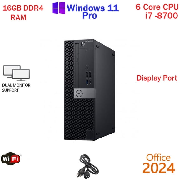 Restored Windows 11 Dell Optiplex i7-8700 16GB RAM 1TB SSD WiFi Desktop Computer PC Office24 (Refurbished)