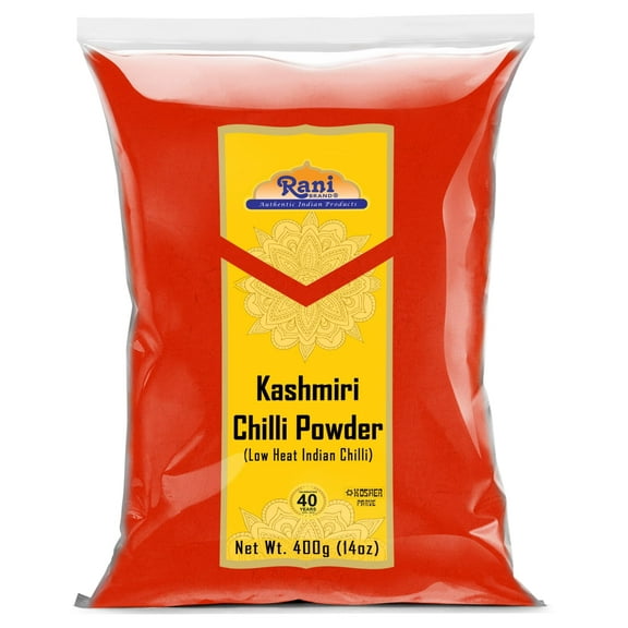 Rani Kashmiri Chilli Powder (Deggi Mirch, Low Heat) Ground Indian Spice 14oz (400g) ~ All Natural, Salt-Free | Kosher | Vegan | Gluten Friendly | Perfect for Deviled Eggs & other low heat dishes