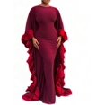 thumbnail image 5 of Red Long Evening Gown With Dramatic Ruffle Cape Sleeve For Special Occasions, 5 of 7