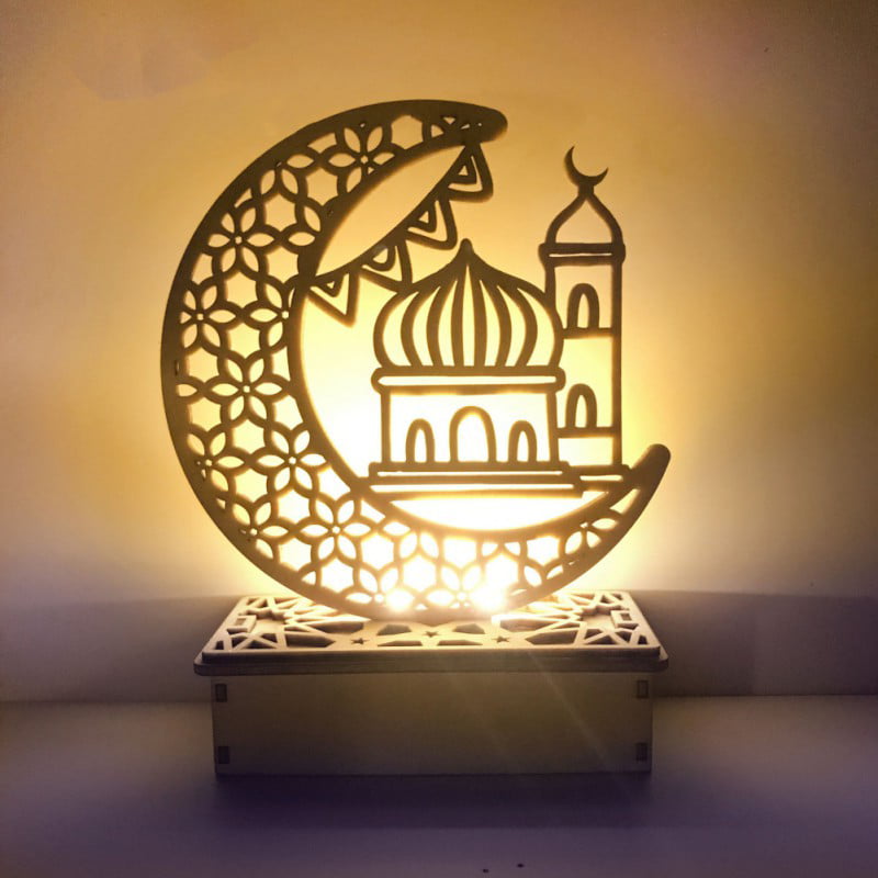 Eid Mubarak Ramadan Wooden LED Night Light Ornaments Muslim Festival Home Decor 