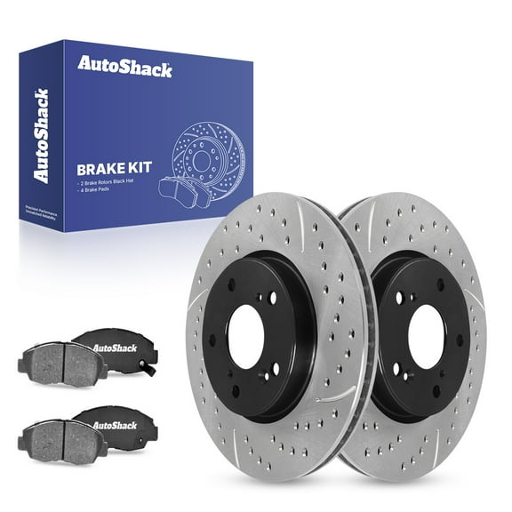 AutoShack 11.09" (281.8 mm) Front Vented Drilled & Slotted Brake Rotors E-Coated   Ceramic Brake Pads | Replacement for 2011 Honda Civic | 6-PC Brake Kit | ShadowGuard