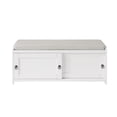 thumbnail image 3 of Storage Bench with Cushion Entryway Seating Shoe Storage Cushioned with Removable Cushion, Wooden Shoe Bench with 2 Cabinets(White), 3 of 8