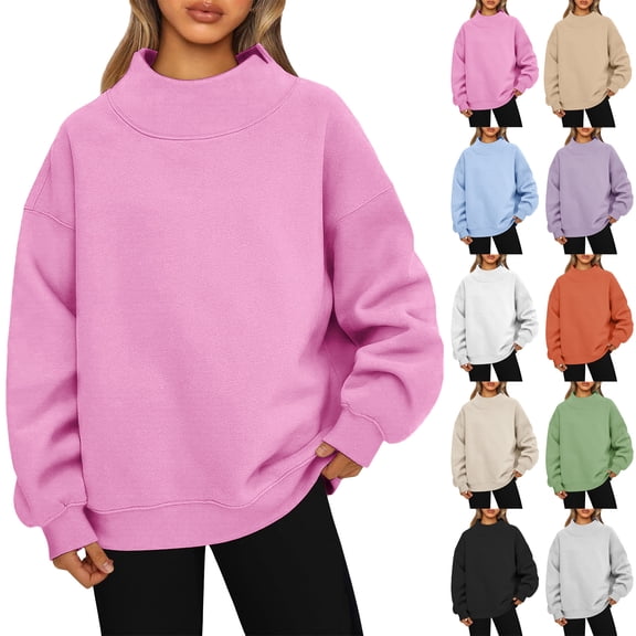 HAJWOH Mock Neck Sweatshirt For Women Oversized Turtleneck Sweater Long Sleeve Pullover Tops Fall Fashion Clothes