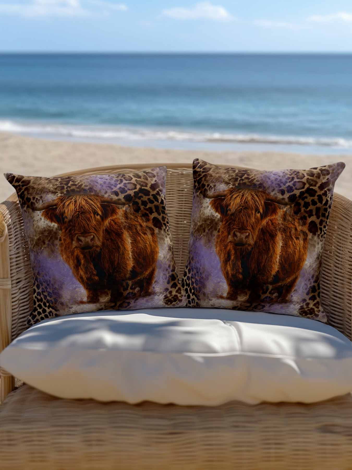 1 Pack Outdoor Throw Pillow, Purple Cow Leopard Waterproof Pillow with Insert Included, Aesthetic Vintage Animals Farmhouse Decorative Accent Cushion Sofa Pillows for Patio Porch, 18 x 18 In