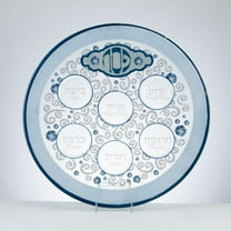 Holy Land Market Blue Flowers Passover Seder Plate - Armenian Ceramic, Hebrew & English Inscriptions, Judaica Gift