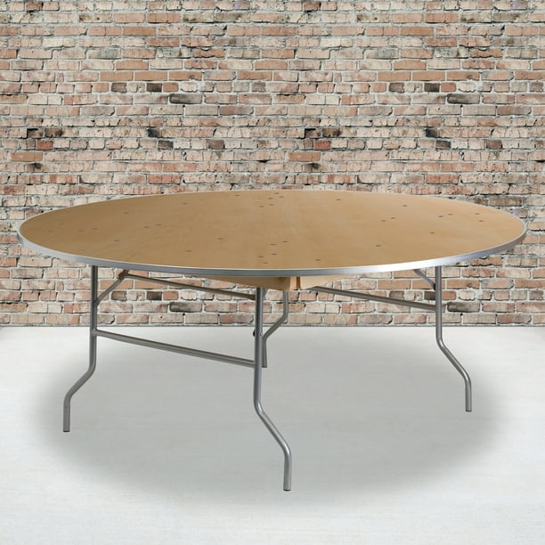 Flash Furniture 6 Foot Round Heavy Duty Birchwood Folding Banquet Table With Metal Edges Com Flash Furniture 6 Foot Round Heavy Duty, 6 Ft Round Wood Folding Banquet Table