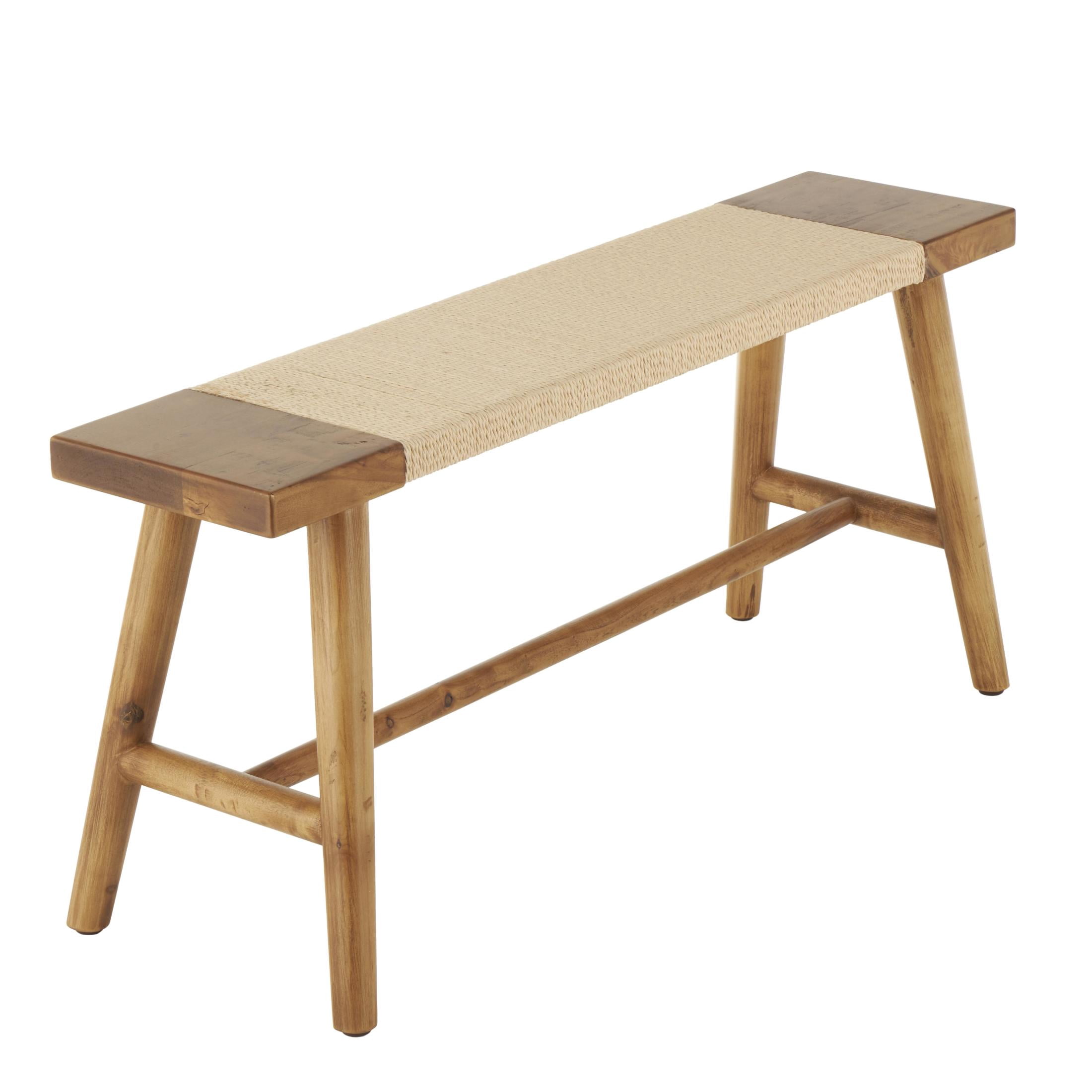 DecMode Wood Handmade Slim Bench with Faux Rattan Wrapped Seat, Brown