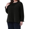 thumbnail image 2 of DARING DIVA Women's Plus Long Sleeve Ruffle Crew Neck Casual Blouse 1X Black, 2 of 6