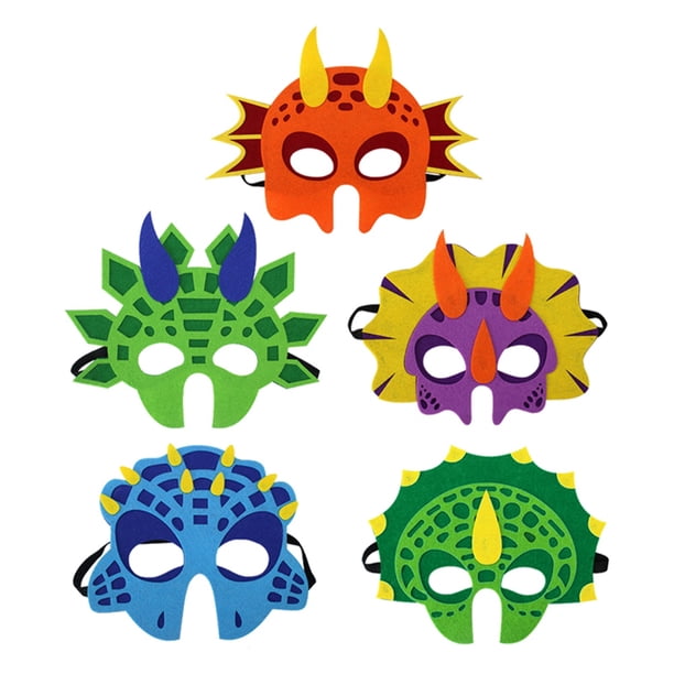 KAKOWELY 5 máscaras de dinosaurio de fieltro divertidas para cosplay para fiestas infantiles (estilo aleatorio)
