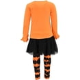 thumbnail image 5 of Girls 3 Piece Embroidered Pumpkin Skirt Leggings Halloween Outfit (6Y, Orange), 5 of 5
