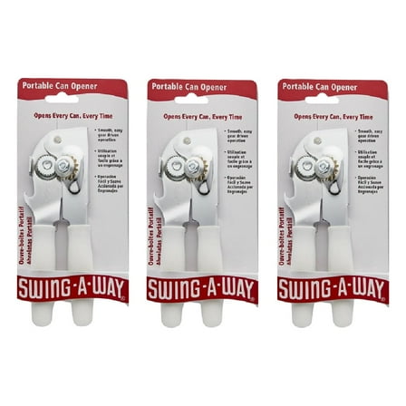 Swing-A-Way Portable Can Opener With Built-In Bottle Opener Steel With White Cushion Grip Handles Amco 407WH, 3-Pack
