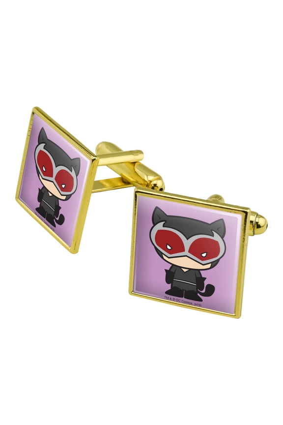 Batman Catwoman Cute Chibi Character Square Cufflink Set - Silver or Gold