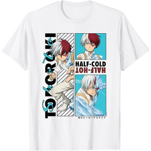 My Hero Academia Todoroki Half-Cold Half Hot Anime T-Shirt Cotton Adult Short Sleeve T-Shirt
