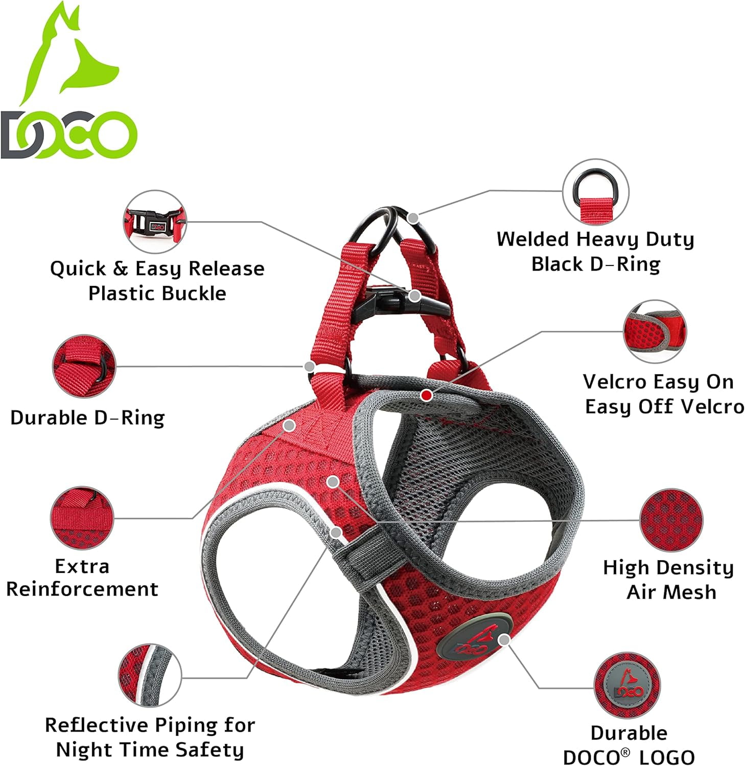 DOCO Dog Harness (Chest 18.5"-19.5", Weight 15–20 lbs) Athletica Adjustable Heavy Duty No Choke Puppy Vest for Large Dogs Lightweight Air Mesh, Reflective, Puppy Essentials – Lime, Large