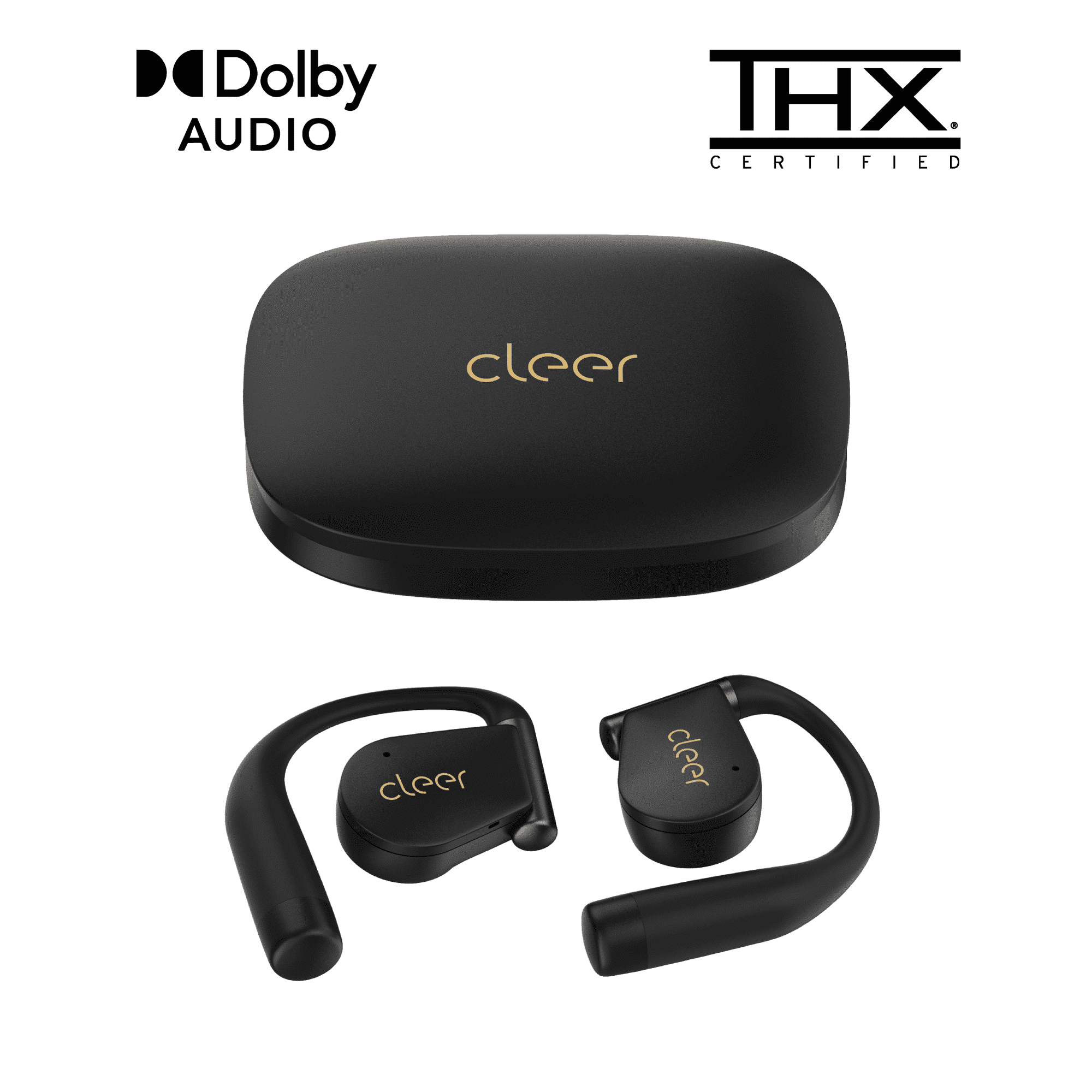 Cleer ARC 4 Open-Ear Sport Headphones with Dolby Audio & THX Certified Sound, IPX7 Waterproof Workouts & Running Sport Earbuds, 32H Playtime – Black