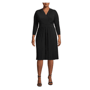 $109 Anne Klein Plus Size Surplice-neck Fit and Flare Dress Polyester Black - 2X