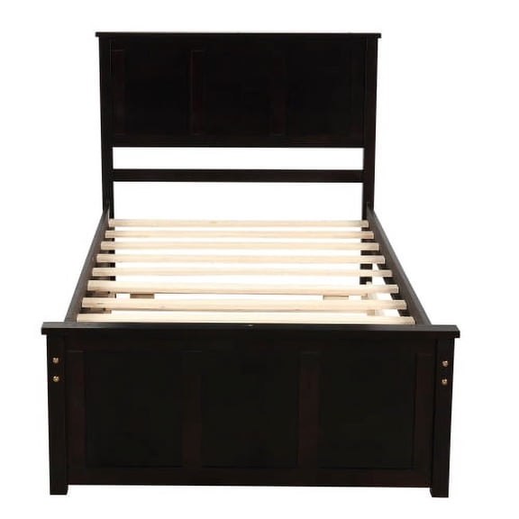 Dtwnek Twin Size Wood Platform Bed Frame with 2 Drawers, Dark Brown