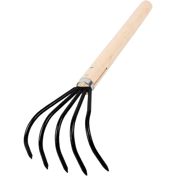Clam Rake with Wooden Handle | High-Carbon Steel Digging Tool for Clams, Oysters & Mussels | Beach Combing Gear for Intertidal Zone, Sand & Low Tide Harvesting (1PC-Beige1) P