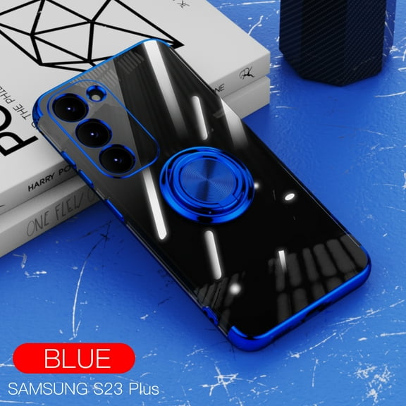 Dteck Case for Samsung Galaxy S23 Plus,Shockproof Plating TPU Ring Holder Kickstand Magnetic Case Slim Transparent Back Cover for Galaxy S23 ,Blue