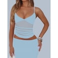thumbnail image 5 of Women'S Sheer Mesh Camisole Tops Ruched V Neck Spaghetti Strap Crop Tank Top Blue S, 5 of 9