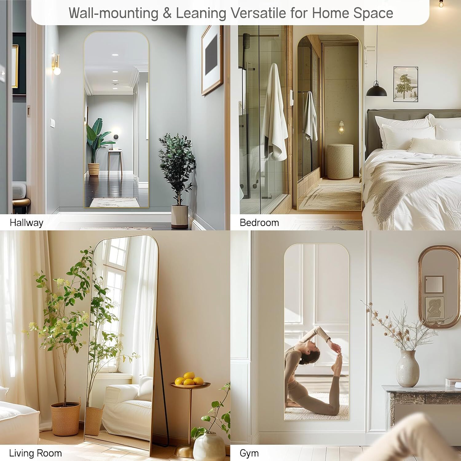 Easy4Home 64"x21" Arched Full Length Mirror Metal Frame Freestanding Mirror Wall-Mounted, Gold