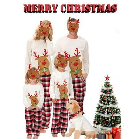 

Family Matching Christmas Pajamas Set Deer Tops+Plaid Pants Xmas Holiday Loungewear Sleepwear Jammies Pjs Outfit