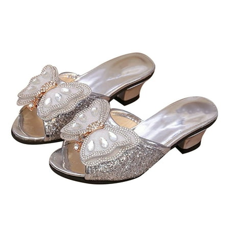 

JUMESG Girls Graduation Dress Kids Dress Shoes Girls Low Heel Princess Flats Wedding Party Glitter Shoes for Kids Toddler (Silver 37)