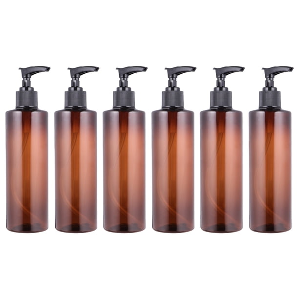 EeaseMX 6 botellas de plástico de 250 ml con bomba a presión, para viaje, rellenables, color marrón (color aleatorio del cabezal de la bomba)