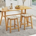 thumbnail image 3 of 25.5 Inch Faux PU Leather Bar Stools Set of 2 with Woven Curved Seat Natural, 3 of 8