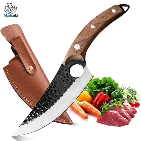 Viking Knife, 6inch Boning Knife Forged Butcher Knife with Sheath Fish Fillet Meat Cleaver Knives Full Tang Chef Knife for Kitchen, Camping, Deboning, BBQ